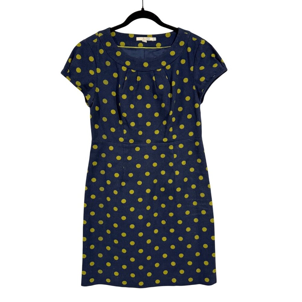 Boden Navy Blue and Green Polka Dot Short Sleeved Tweed Shift Dress U.S. Size 10